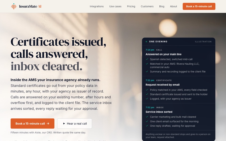 The InsuraMate AI homepage