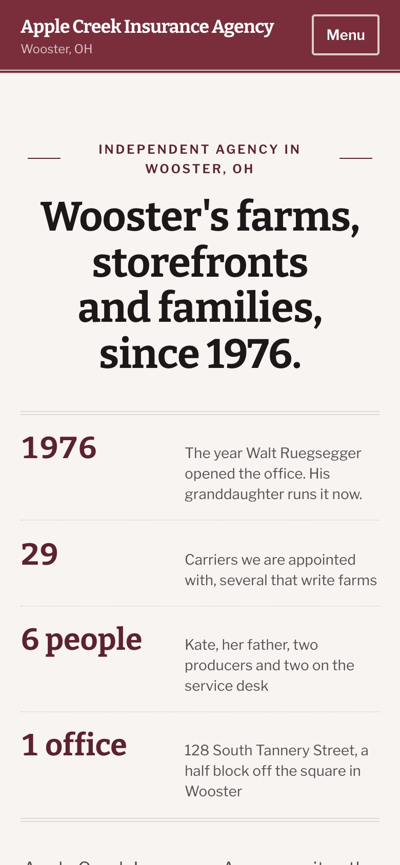 The Apple Creek Insurance Agency sample site on a phone