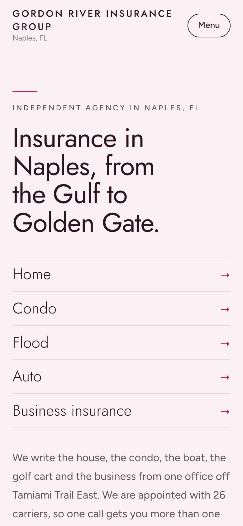 The Gordon River Insurance Group sample site on a phone